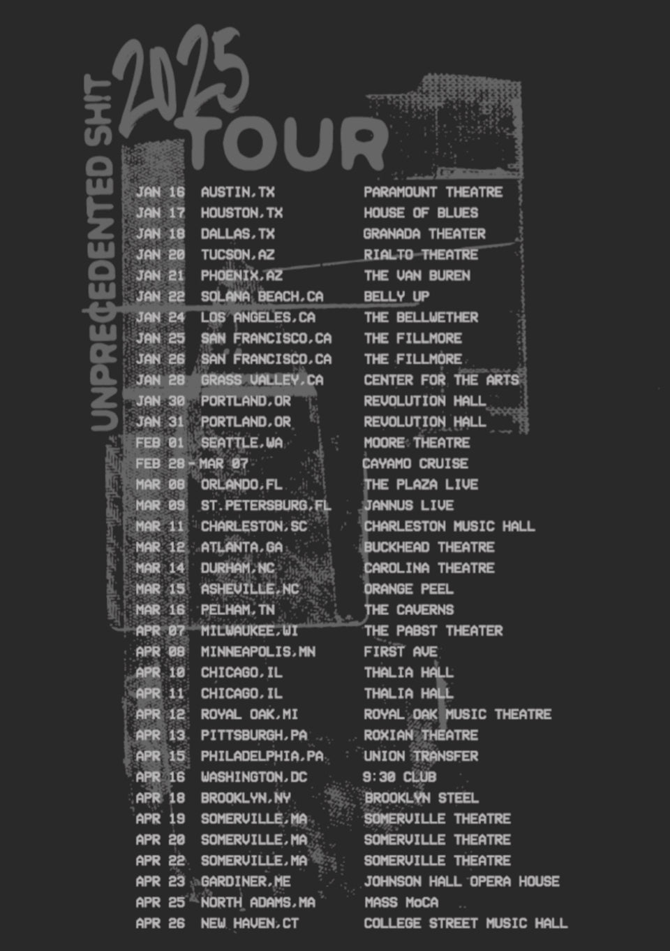 2025 Tour tee (January thru April)